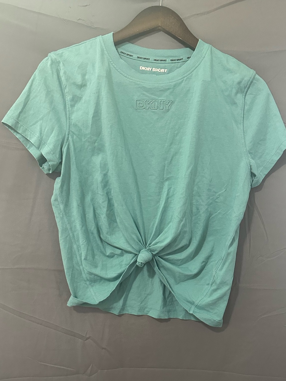 DKNY Sport Mint Knot-Front Short Sleeve Crop Top